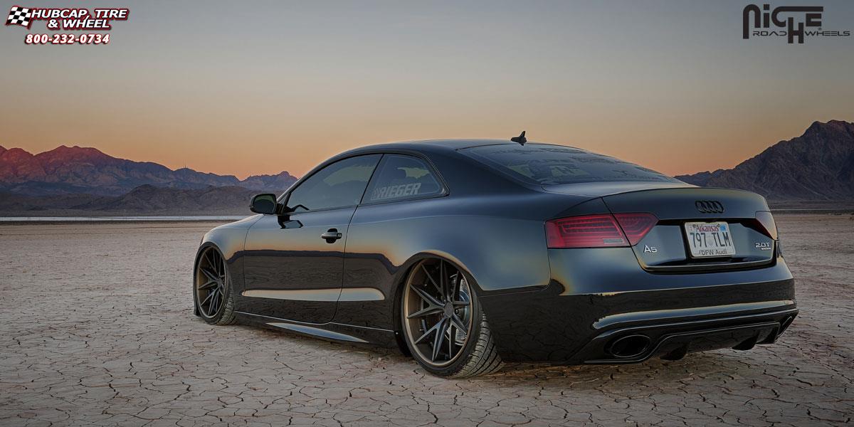 vehicle gallery/audi s5 niche misano 20x105  Matte Black | Copper Lip wheels and rims